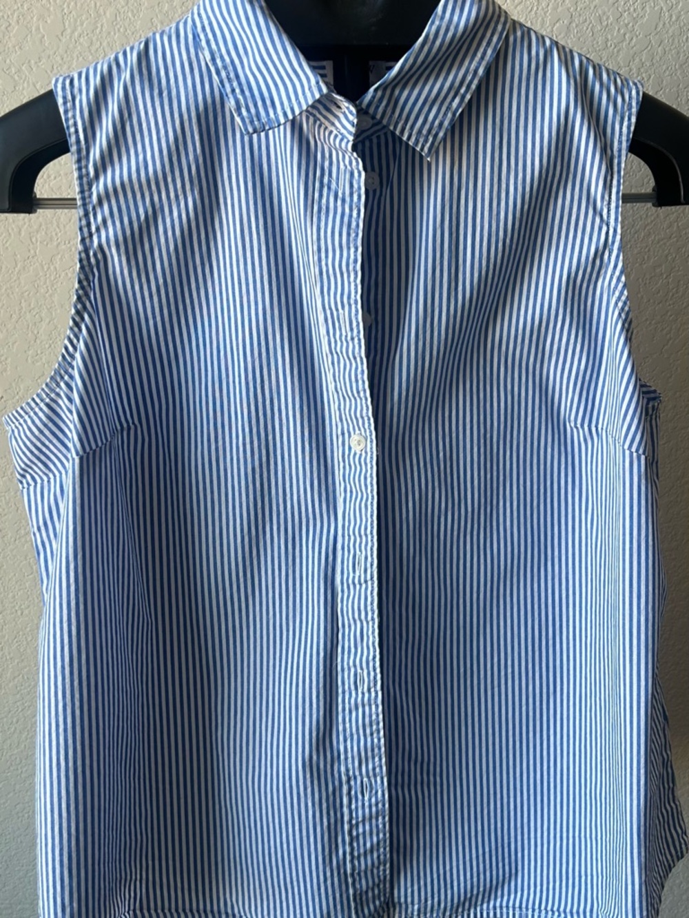 J. Crew Blue & White Striped Sleeveless Button-Down Shirt